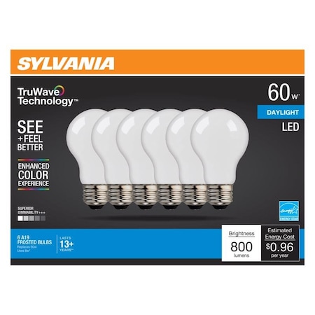 Sylvania Sylvania Truwave A19 E26 (Medium) LED Bulb Daylight 60 Watt Equivalence 6 pk 49824